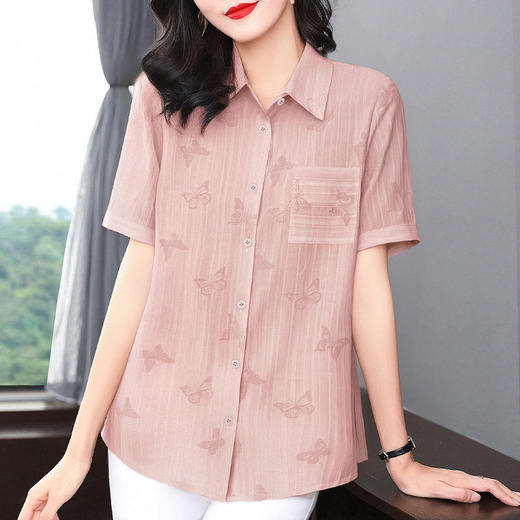 胖MM大码女装夏季新款女士宽松雪纺短袖洋气衬衫中长款高端上衣 商品图1