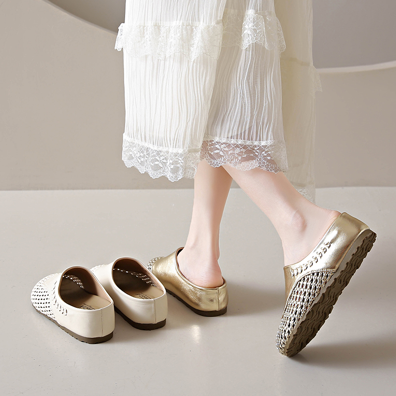 【板嫣 镂空编织包头半拖鞋】舒适亲肤面料 透气编织 耐磨防滑橡胶鞋底  5cm视觉增高 日常外穿必备！