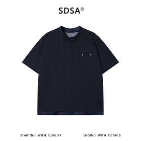 SDSA男装2026新款高贵轻奢立领假两件T恤口袋钉扣短袖百搭时尚潮