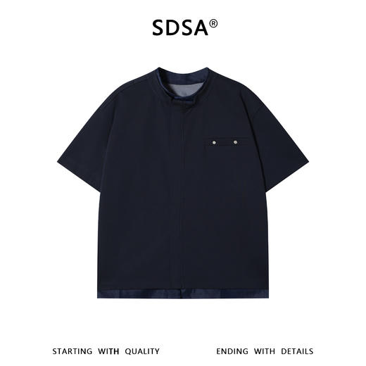 SDSA男装2026新款高贵轻奢立领假两件T恤口袋钉扣短袖百搭时尚潮 商品图0