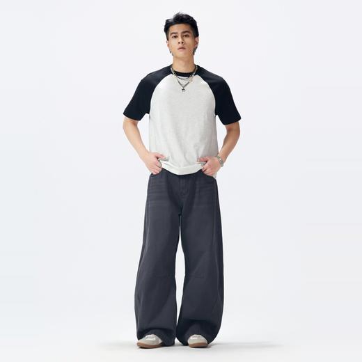 PINLI品立2026夏季新款男士撞色百搭连肩袖圆领短袖T恤上衣体恤潮GD262111044 商品图4