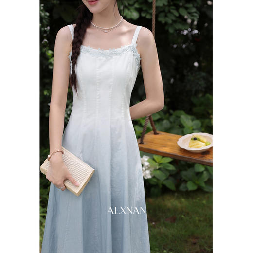 鹿向南「雾蓝絮语」法式浪漫甜美短袖连衣裙女夏新款气质渐变长裙 商品图3