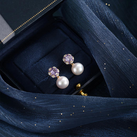 子佩集【紫宸瑶光】银S925珍珠惜王妃耳钉【MLEH021】10mm珠镀金紫锆石2601 商品图1