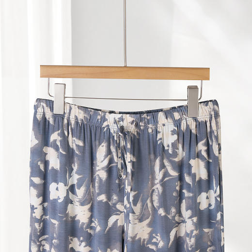 美奈川莫代尔薄款碎花睡衣女家居服柔软舒适睡眠衣服上衣裤子套装 水墨印花莫代尔八分袖蕾丝套装JJ28190 商品图8