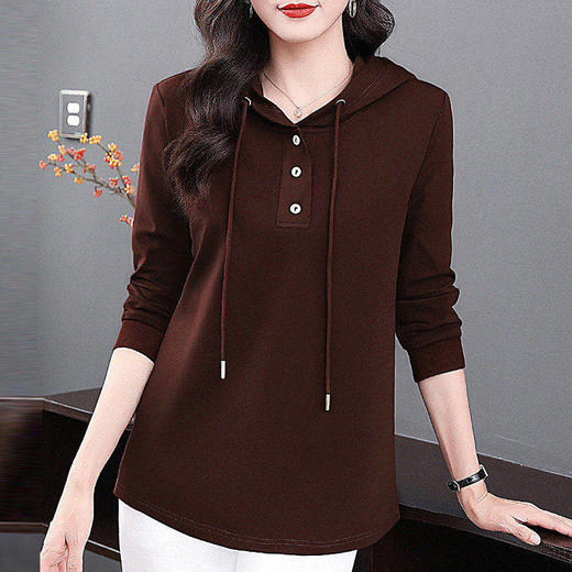 连帽长袖t恤女士打底衫春秋季2026新款早春大码女装休闲减龄上衣 商品图3