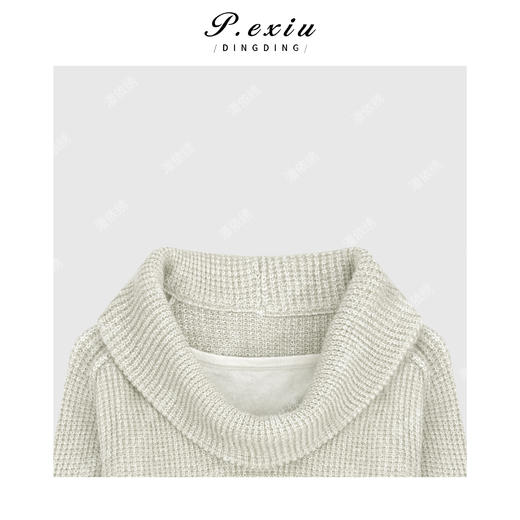 03-4潘依绣丁丁宠粉兔绒人丝法式假两件拼接一字肩荡领长袖针织上衣Q14487 商品图2