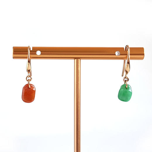 【天然正品】A货翡翠AU750玫瑰金镶天然细腻糯种方型红翡绿翠鸳鸯款翡翠耳坠280226NJS80 商品图0