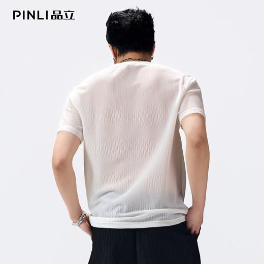 PINLI品立2026夏季新款男士微透轻薄凉感透气高弹圆领短袖T恤上衣GD262111036 商品图3