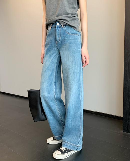 【春日蓝调】显瘦10斤！2026撞色腰显瘦高腰显腿长夏季薄款直筒裤窄版牛仔长裤女款! 商品图1