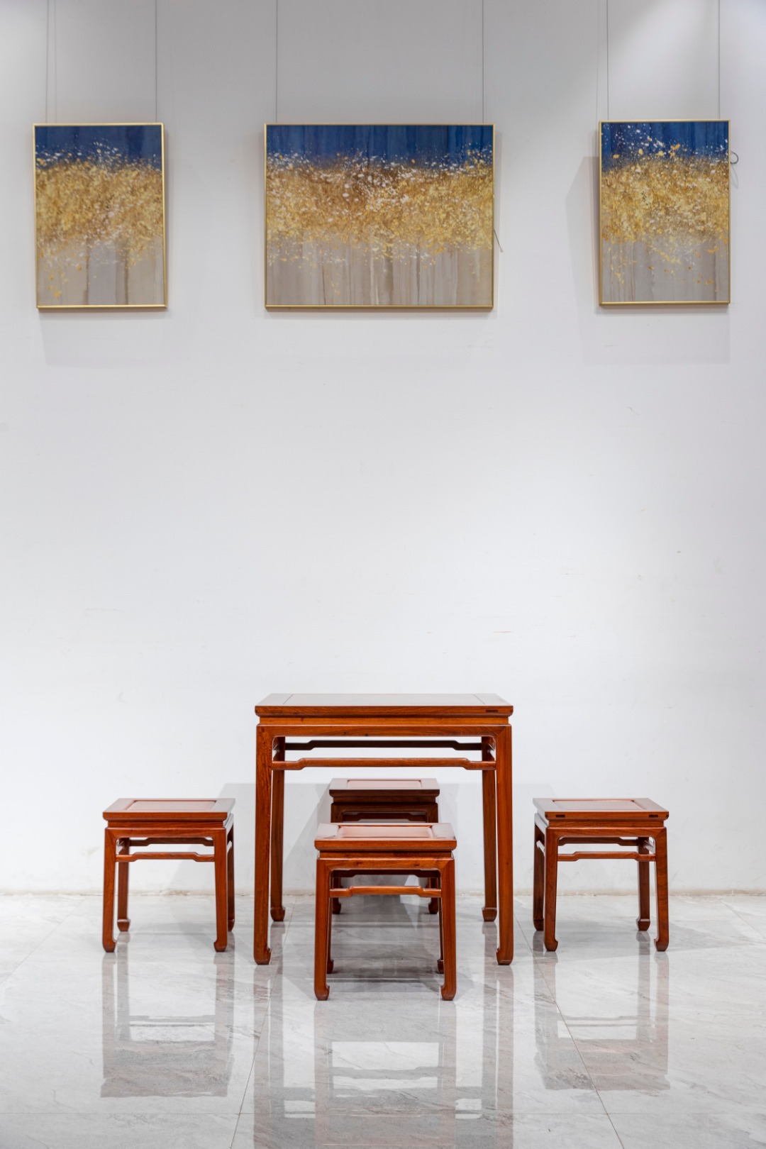 红桥红  家具严选  缅甸花梨（大果紫檀）【88马蹄腿带束腰 休闲桌 五件套】