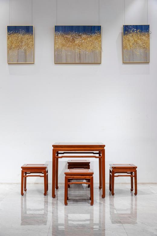 红桥红  家具严选  缅甸花梨（大果紫檀）【88马蹄腿带束腰 休闲桌 五件套】 商品图0