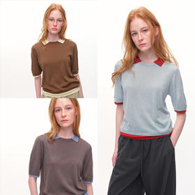 UMILAB｜欧若拉*绝美配色 巴素兰精纺羊毛+醋酸 假两件中袖针织衫M912V