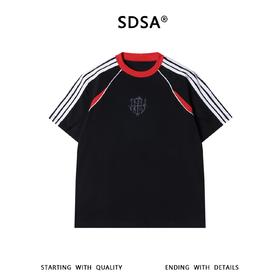 SDSA男装2026新款高贵轻奢复古宽松拼接条纹印花圆领短袖T恤百搭