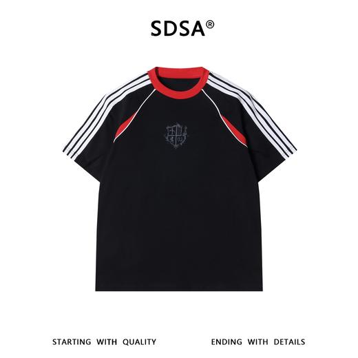 SDSA男装2026新款高贵轻奢复古宽松拼接条纹印花圆领短袖T恤百搭 商品图0