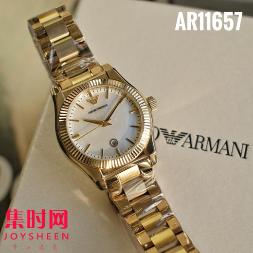 原单阿玛尼AR11657 贝母面 女士复古钢带石英腕表 | 贝壳表盘 × 日记窗设计 —— 腕间绽放的优雅诗篇 商品图3