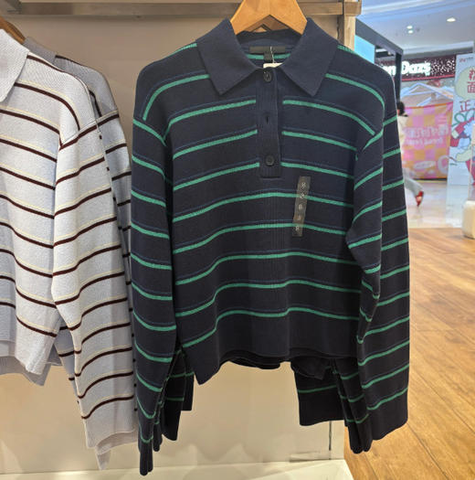 丁摩 春季女装柔滑棉质POLO领条纹针织衫毛衣毛衫6ZF-484503 商品图2