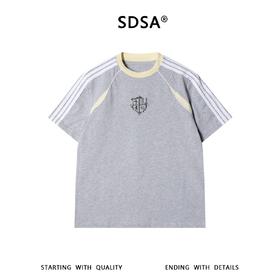 SDSA男装2026新款高贵轻奢复古宽松拼接条纹印花圆领短袖T恤百搭