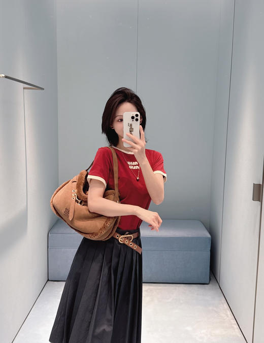 缪缪 撞色圆领棉质短袖T恤 商品图5