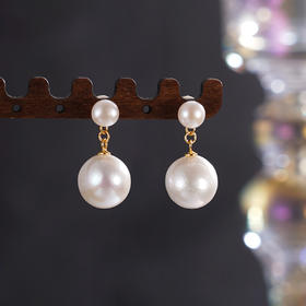 子佩集【珠璨女神】银S925珍珠惜王妃耳钉【SGE1426001】6mm小珠12mm大珠镀金巴洛克双珠吊球2601