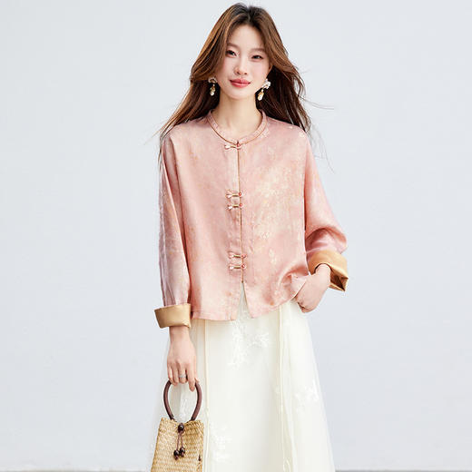 百媚生 新中式轻薄外套宽松春夏人丝提花上衣66110 商品图3