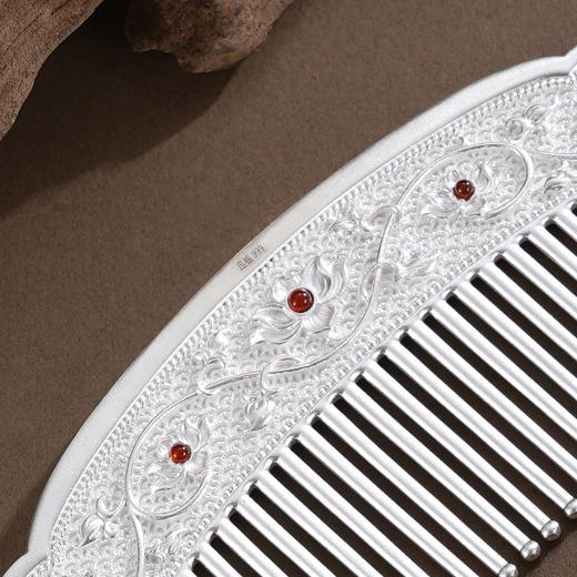 子佩集【满池娇】银S999梳子【HSSZ006】双色原创作品莲花卷草纹2601 商品图6