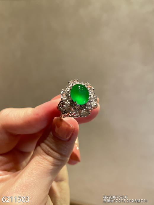 高冰种艳绿蛋面戒指【6211503】具体价格微信咨询 商品图2