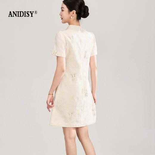 重工钉珠棉线刺绣娃娃领短袖收腰连衣裙 商品图2