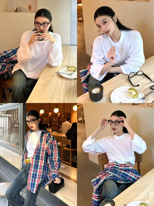 hidemi副线小h [吴昕同款]小高领松弛廓形叠穿百搭长袖T恤 商品图2