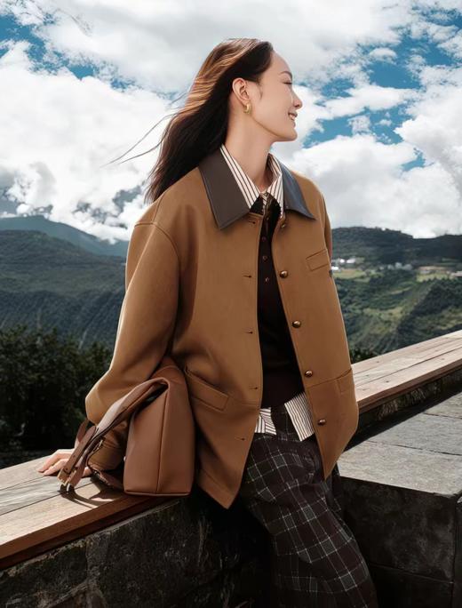 雅莹巴恩风纯皮翻领仿麂皮宽松夹克外套 商品图5