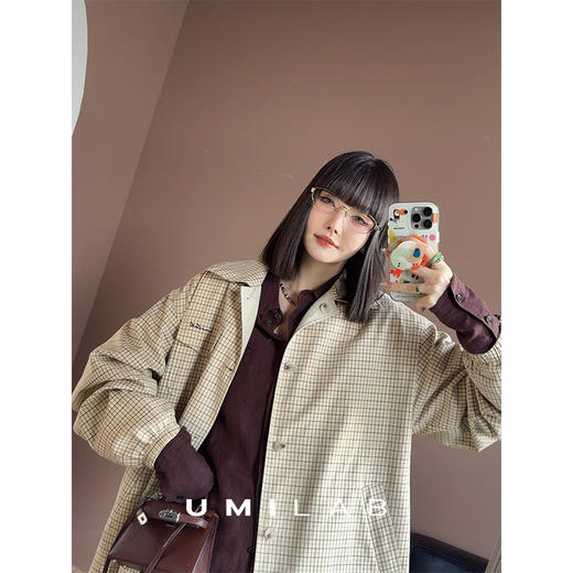 UMILAB｜肉桂*智性老钱 100%砂洗亚麻肌理干爽透气廓形衬衫H1315W 商品图3