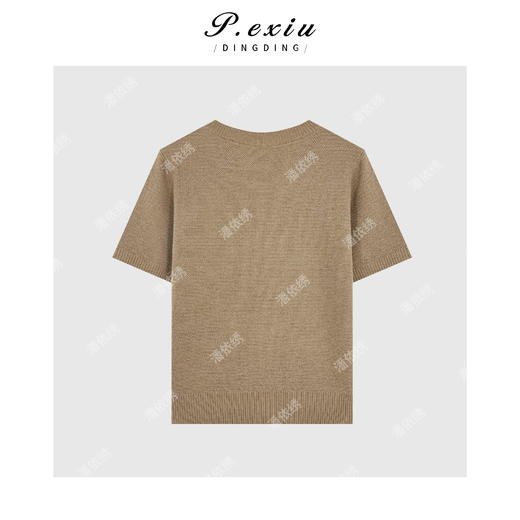 03-4潘依绣丁丁宠粉PanYiXiu/潘依绣羊-毛极简主义撞色门襟短袖针织开衫 ZZ0585 商品图2