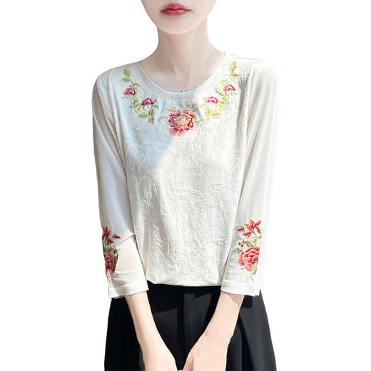 复古国风花卉刺绣新中式内搭打底衫上衣R-M145 商品图4