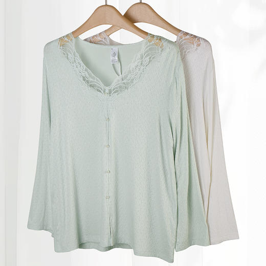 美奈川睡衣女家居服套装花边v领长袖套装 JJ28194 商品图1