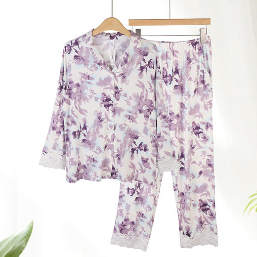 美奈川睡衣女水墨印花套装长袖上衣长裤家居服套装可外穿  JJ28191 商品图1