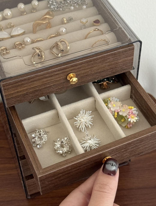🔥清仓捡漏，39.9🉐首饰收纳界的爱马仕【Trees&wind胡桃木五层首饰盒】告别乱七八糟，给首饰们一个精致的“家”✨ 商品图4