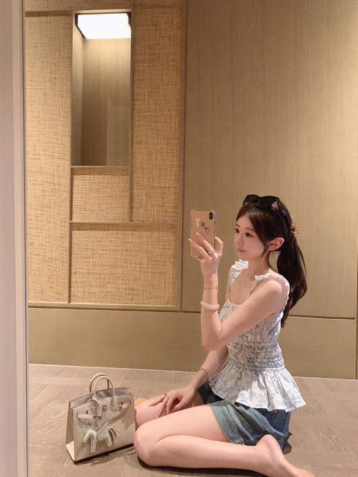 金蘑菇菇 Zim鸢尾与Love小苍兰 / 100亚麻夏日清丽少女感碎花连衣裙&上衣 商品图11