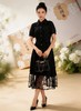 HJ2S41_黑色_连衣裙_四季_优雅复古金扣蕾丝网纱衬衫领收腰系带 A 字中裙_高级女装_BERNIEELEN 伯妮斯茵 商品缩略图2