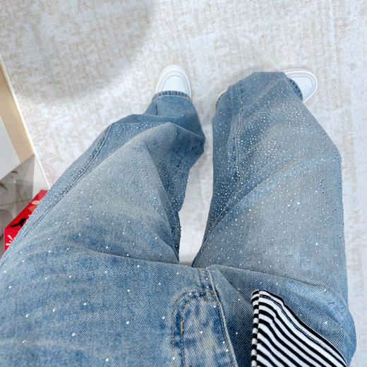 ✨bulingbuling老闪了【重工满天星烫钻高腰阔腿牛仔裤配腰绳】高腰阔腿牛仔裤   0329返团 商品图4