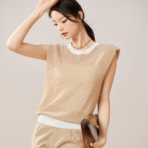 剩S/M/L/XL 芳外【条纹背心针织T】2024夏季新款女式针织衫 商品图0