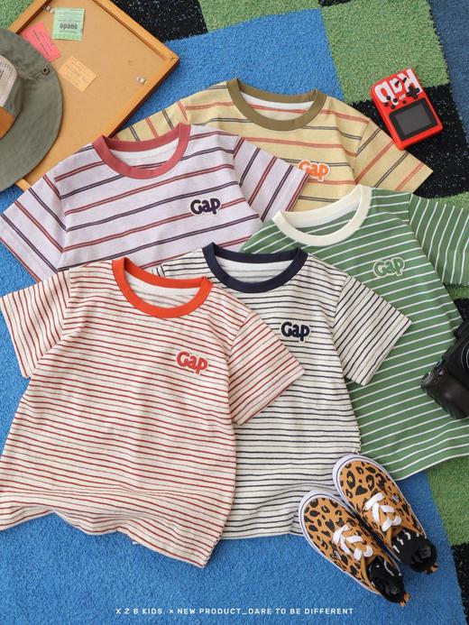 直发【一组两件】 G家经典款纯色大logo+条纹刺绣 儿童短袖T恤 商品图1