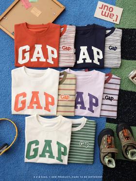 直发【一组两件】 G家经典款纯色大logo+条纹刺绣 儿童短袖T恤
