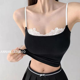 【甜美纯欲❗️芭蕾拼接蕾丝边吊带】超美显瘦，洋气减龄，时尚优雅，紧身背心女夏季辣妹外穿短款打底上衣