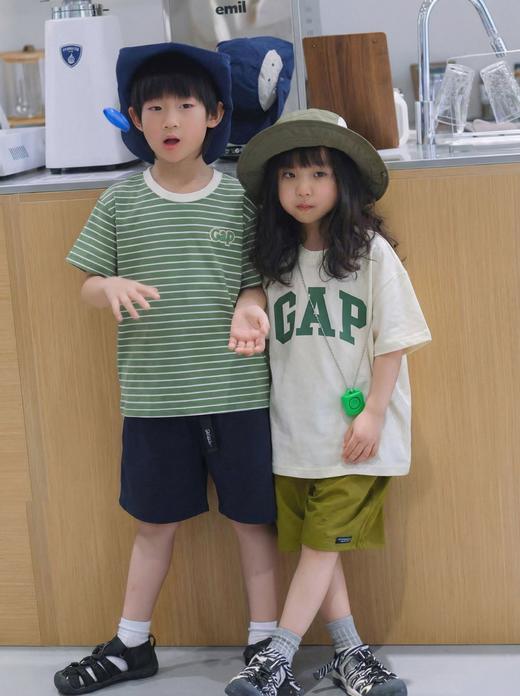 直发【一组两件】 G家经典款纯色大logo+条纹刺绣 儿童短袖T恤 商品图9