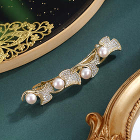 子佩集【珍幸运】珍珠惜王妃发夹【HBFJ030】6.5mm珠镀金银杏叶2601