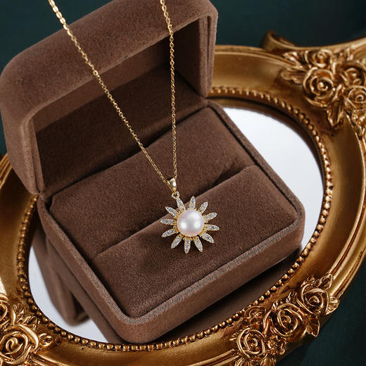 子佩集【骄阳星光】银S925珍珠惜王妃套链【XXTL147】7mm珠镀金太阳花2601 商品图1