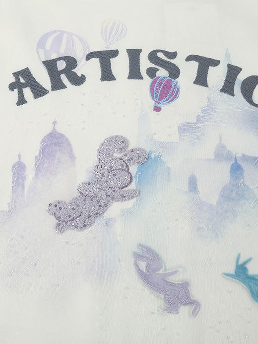 白色卡通兔子城堡印花短袖 T 恤女 2026 夏季新款宽松显瘦圆领百搭上衣 商品图6