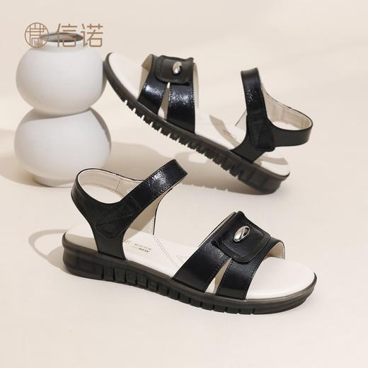 信诺妈妈凉鞋女平底软底舒适魔术贴中老年休闲沙滩鞋2026夏季新款6L385-3 商品图6