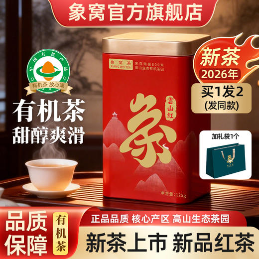 象窝茶2026年新茶春茶高山有机红茶新品云山红茶花香【限时限量买1送1】到手2罐共250g 商品图0