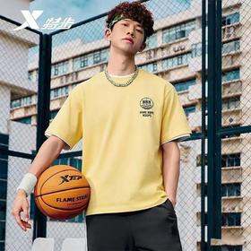 6楼特步运动男士短袖针织衫圆领短T 974229010309佛手黄