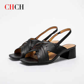 【37|39】CHCH编织凉鞋女新时尚真皮露趾方头镂空罗马鞋CO1B2131